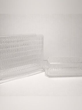 VTG Diamond Cut Clear Acrylic Prism Napkin & Butter Dish MCM Retro 60s USA Made